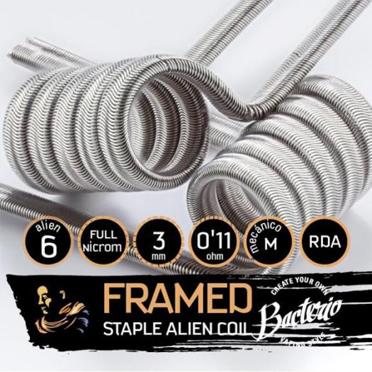 BACTERIO FRAMED STAPLE ALIEN 0,11 OHMS FULL N80 - Bacterio Coils Artesanales