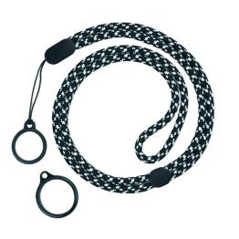 Lanyard ajustável BLACK / WHITE com 2 anéis de silicone