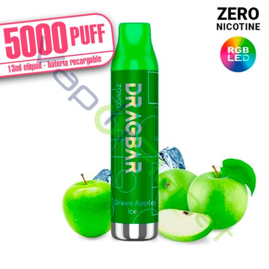 LED - Dragbar GREEN APPLE ICE 13ml - 5000 PUFF - Zovoo by VooPoo - Descartável SEM NICOTINA