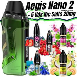 Pack de Iniciante Aegis Nano 2 Geekvape + 5 uds Sais de Nicotina 10ml 20mg