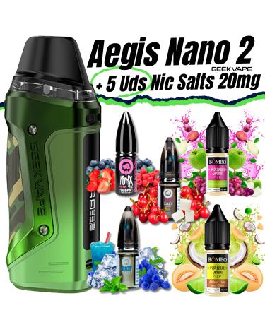 Pack de Iniciante Aegis Nano 2 Geekvape + 5 uds Sais de Nicotina 10ml 20mg
