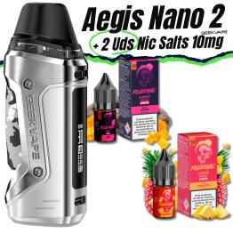 Pack de Iniciante Aegis Nano 2 (Polar Silver) Geekvape + 2 uds Sais de Nicotina 10ml 10mg