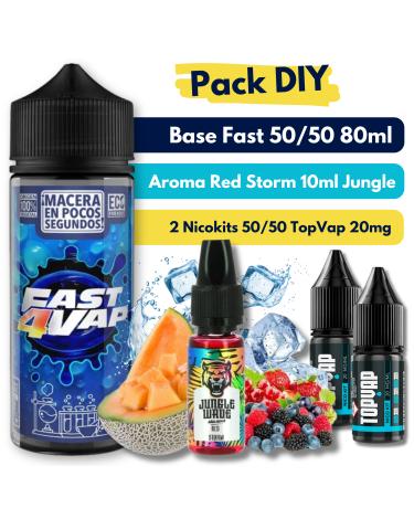 Pack DIY - Aroma RED STORM 10ml + Base Fast4Vap 50/50 80ml + 2 Nicokits TopVap 20mg