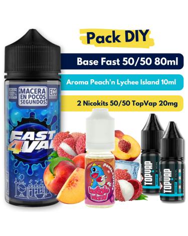 Pack DIY - Base Fast4Vap 50/50 80ml + Aroma Peach'n Lychee 10ml + 2 Nicokits TopVap 20mg
