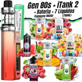 Pack Kit GEN 80S iTank 2 Version (NEON ORANGE) + Pilha Samsung 18650 + 7 Líquidos (700ml)