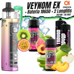 Pack Veynom EX (Gold Pink Fade) Aspire + Pilha 18650 + 2 Longfills 24/120 + VG Fast