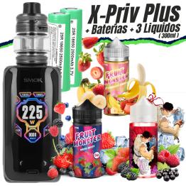 Pack X-Priv Plus (Black Shell) Smok + 2 Pilhas Samsung 18650 + 3 Líquidos (3x100ml)