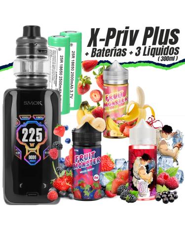 Pack X-Priv Plus (Black Shell) Smok + 2 Pilhas Samsung 18650 + 3 Líquidos (3x100ml)