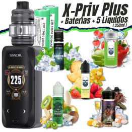Pack X-Priv Plus (Black) Smok + 2 Pilhas Samsung 18650 + 5 Líquidos (350ml)