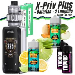 Pack X-Priv Plus (Silver Lines) Smok + 2 Pilhas 18650 + 2 Longfills 24/120 + VG Fast