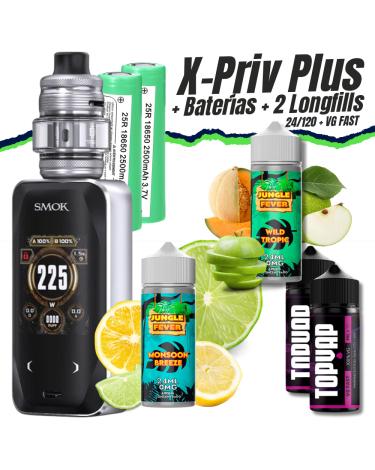 Pack X-Priv Plus (Silver Lines) Smok + 2 Pilhas 18650 + 2 Longfills 24/120 + VG Fast