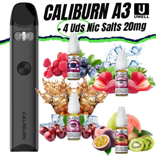 Pod CALIBURN A3 (GRAY) UWell + 4 uds Nic Salts 10ml 20mg