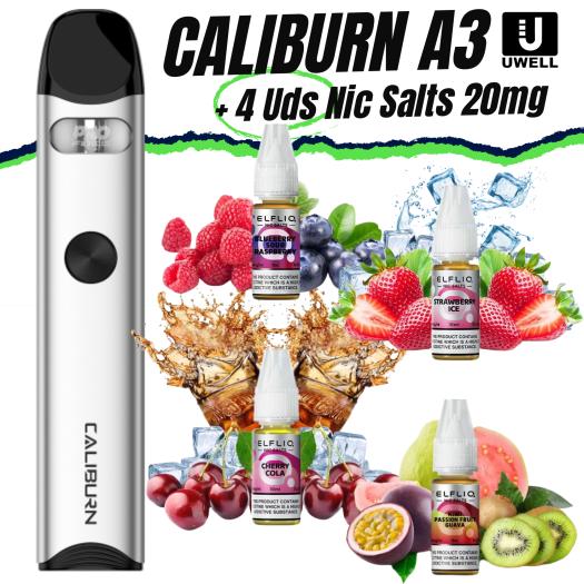 Pod CALIBURN A3 (SILVER) UWell + 4 uds Nic Salts 10ml 20mg