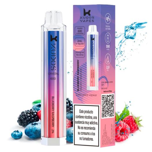 Pod Descartável Blueberry Raspberry 600puffs - Kudos Vapes Crystal