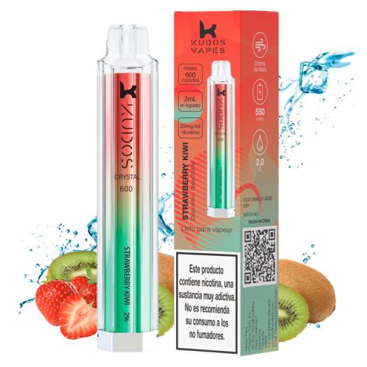 Pod Descartável Strawberry Kiwi 600puffs - Kudos Vapes Crystal
