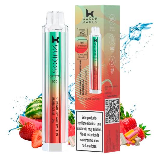 Pod Descartável Strawberry Watermelon Bubblegum 600puffs - Kudos Vapes Crystal