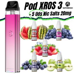 Pod XROS 3 (ROSE PINK) Vaporesso + 5 uds Nic Salts 10ml 20mg