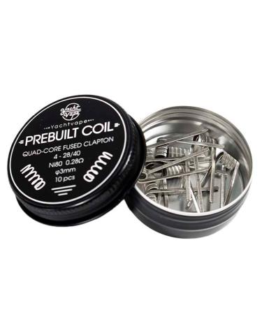 Prebuilt Coil Quad Core Fused Clapton 4-28/40 ni80 0.28Ω 3mm (10pcs) - Yachtvape