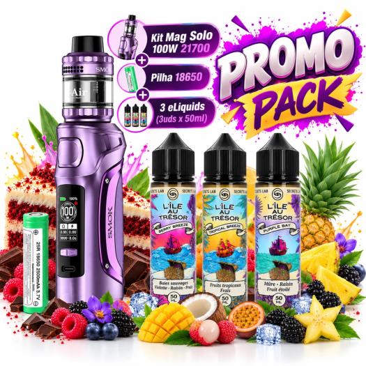 Promo Pack SMOK Mag Solo 100W | Pilha 18650 + 3 Líquidos