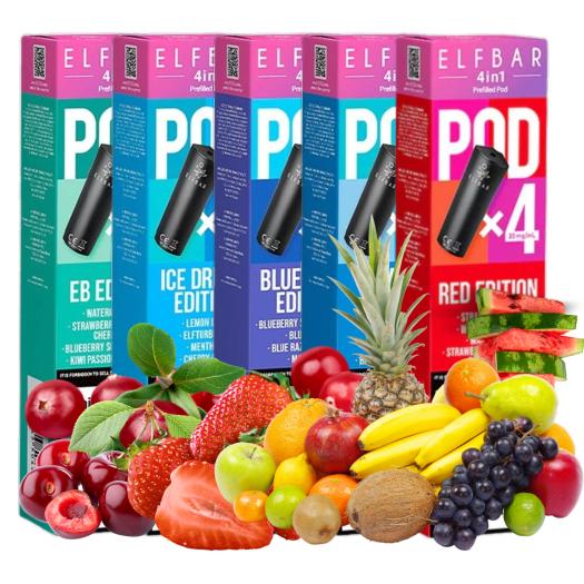 Cartuchos pré-cheios de 2 ml para a bateria Elfbar 4em1 (4uds - 20 mg)