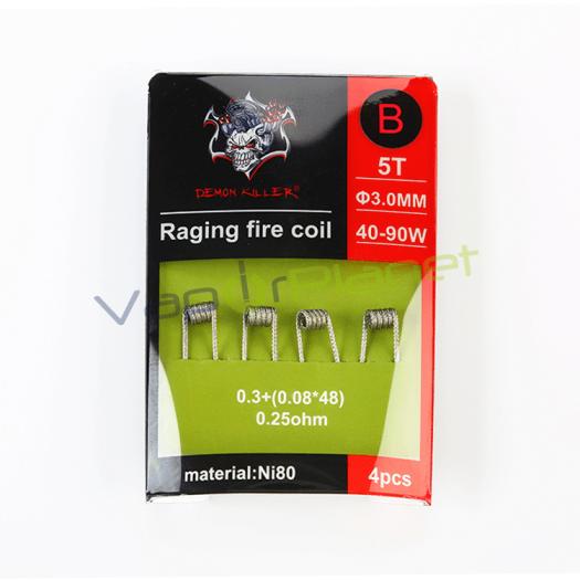 Resistências Vapeo Demon Killer Raging Fire Coil Ni80 (Pack 4uds) Tipo: B