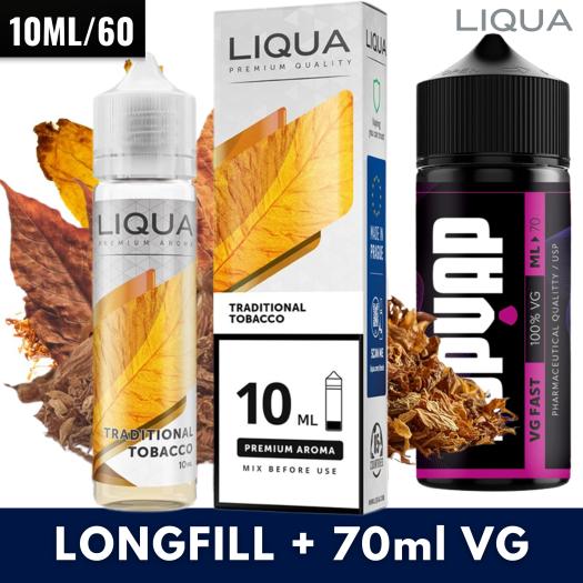 Traditional Tobacco 10ml/60 (Longfill) Liqua + 70ml VG Fast