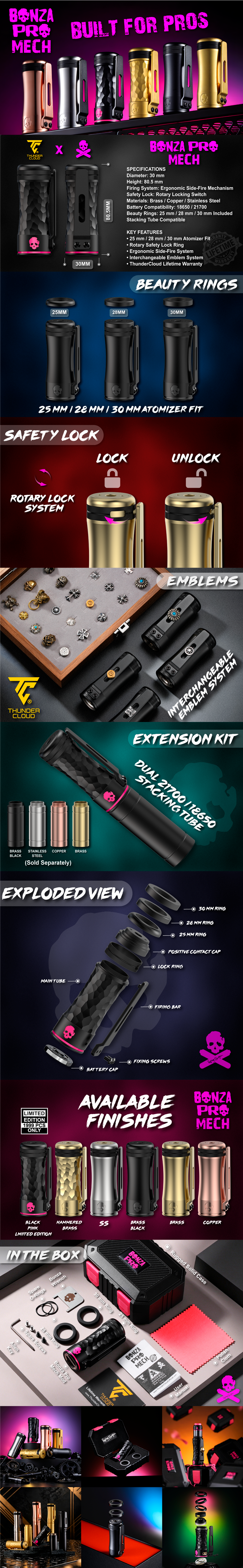 Kit Mech Bonza Pro Edição Limitada Rosa e Preto - Thunder Cloud x Vaping Bogan